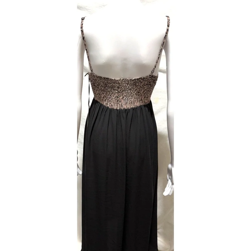 Tilly's Lira Medium Black With Leopard Print Hi Low Spaghetti Strap Sundress